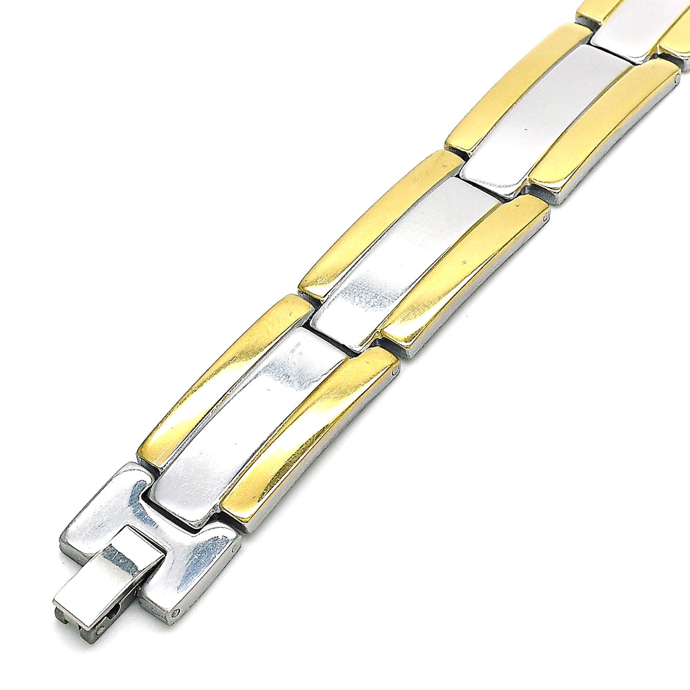 Stainless Steel Solid Bracelet, Polished, Two Tone