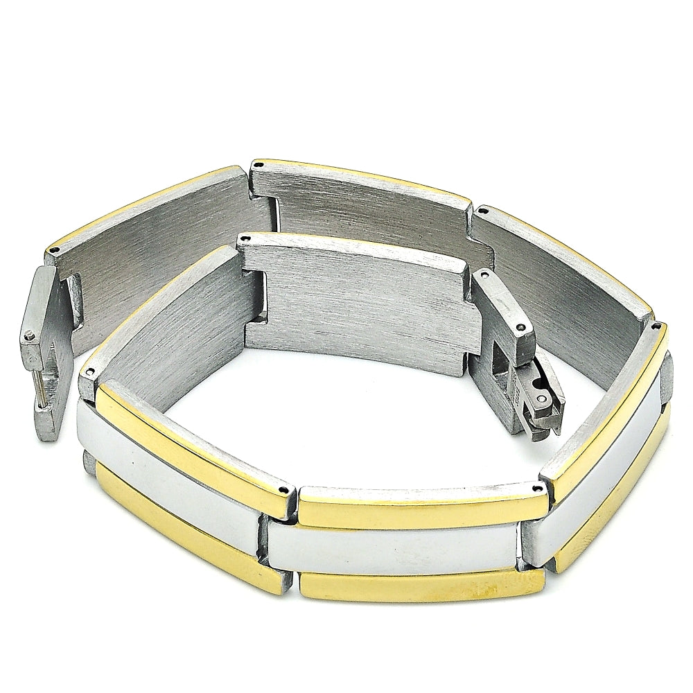Stainless Steel Solid Bracelet, Polished, Two Tone