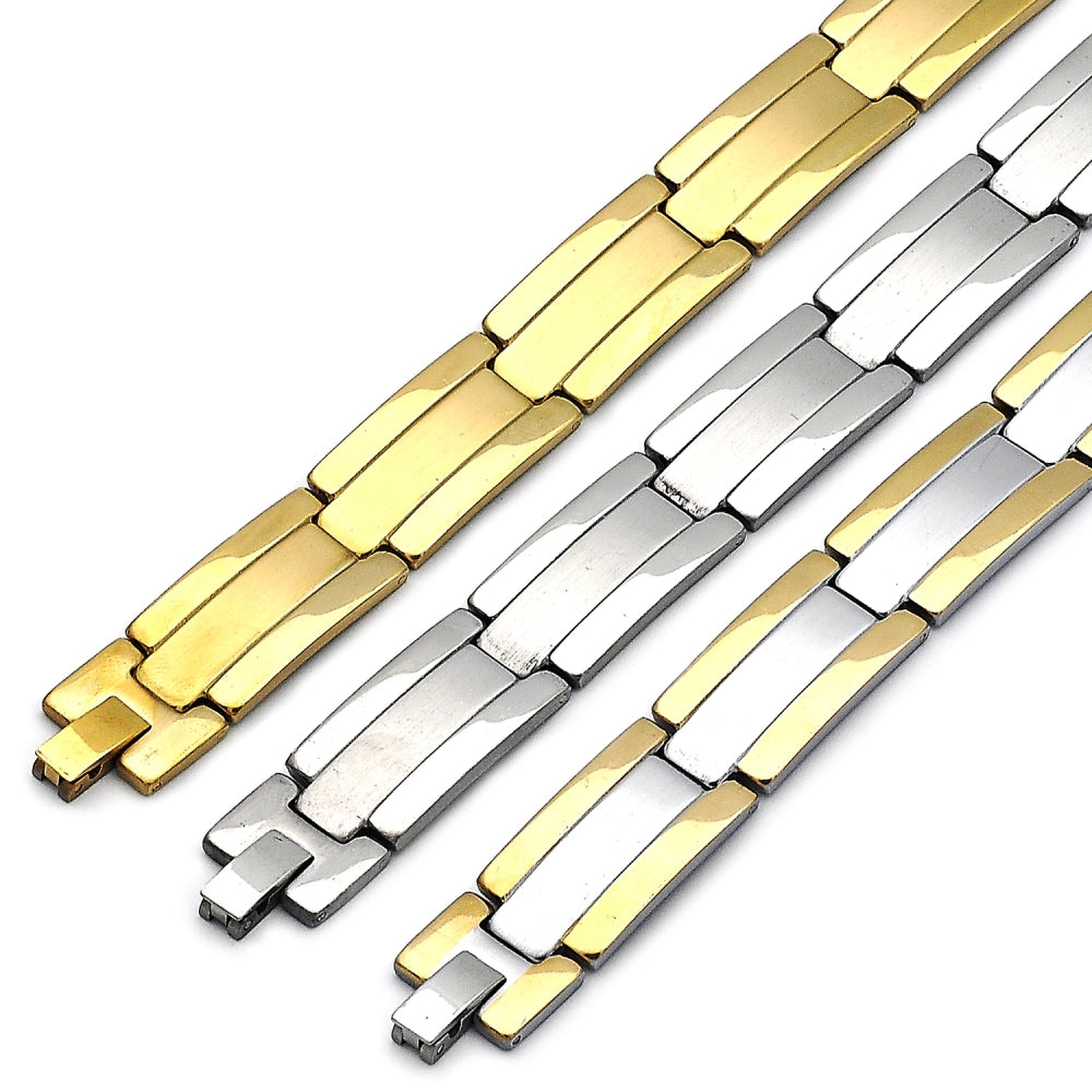 Stainless Steel Solid Bracelet, Polished, Two Tone