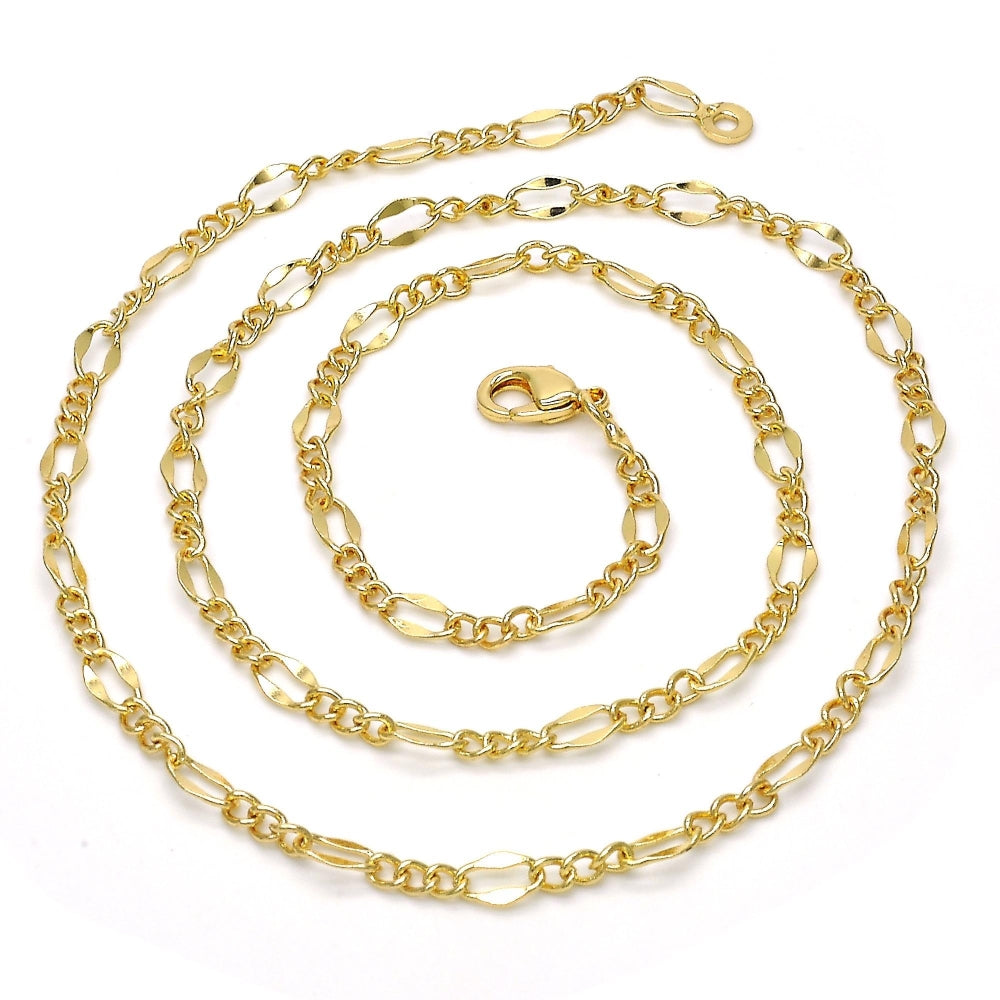 Oro Laminado Basic Necklace, Gold Filled Style Figaro Design, Polished, Golden Finish