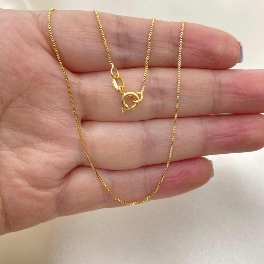 Oro Laminado Basic Necklace, Gold Filled Style Box Design, Polished, Golden Finish