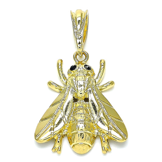 Oro Laminado Fancy Pendant, Gold Filled Style Bee Design, with Black Crystal, Polished, Golden Finish