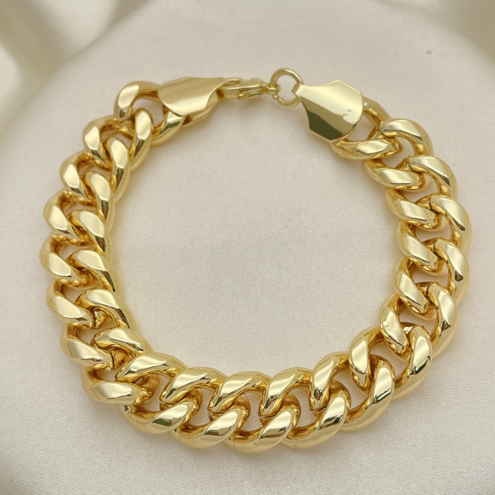 Oro Laminado Basic Bracelet, Gold Filled Style Miami Cuban Design, Polished, Golden Finish