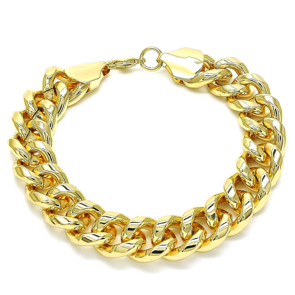Oro Laminado Basic Bracelet, Gold Filled Style Miami Cuban Design, Polished, Golden Finish
