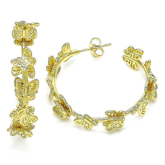Oro Laminado Stud Earring, Gold Filled Style Butterfly Design, Polished, Golden Finish