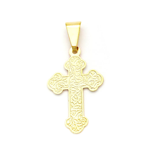 Oro Laminado Religious Pendant, Gold Filled Style Cross Design, Polished, Golden Finish