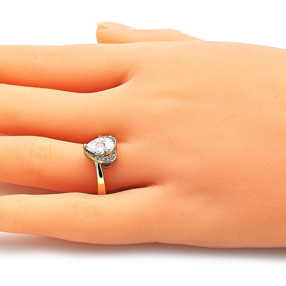Oro Laminado Multi Stone Ring, Gold Filled Style Heart and Teardrop Design, with White Cubic Zirconia, Polished, Golden Finish