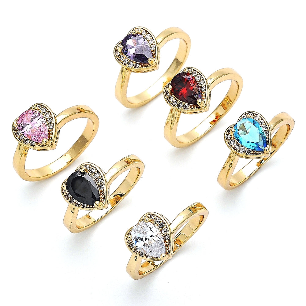 Oro Laminado Multi Stone Ring, Gold Filled Style Heart and Teardrop Design, with White Cubic Zirconia, Polished, Golden Finish