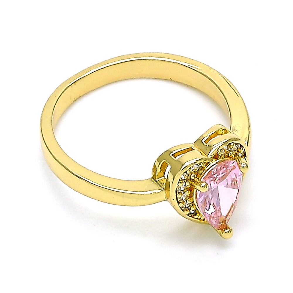 Oro Laminado Multi Stone Ring, Gold Filled Style Heart and Teardrop Design, with Pink and White Cubic Zirconia, Polished, Golden Finish