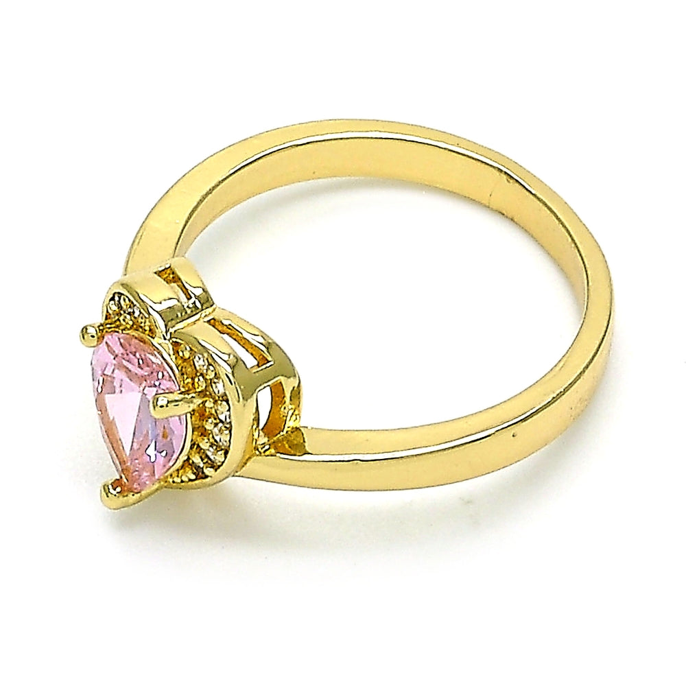 Oro Laminado Multi Stone Ring, Gold Filled Style Heart and Teardrop Design, with Pink and White Cubic Zirconia, Polished, Golden Finish