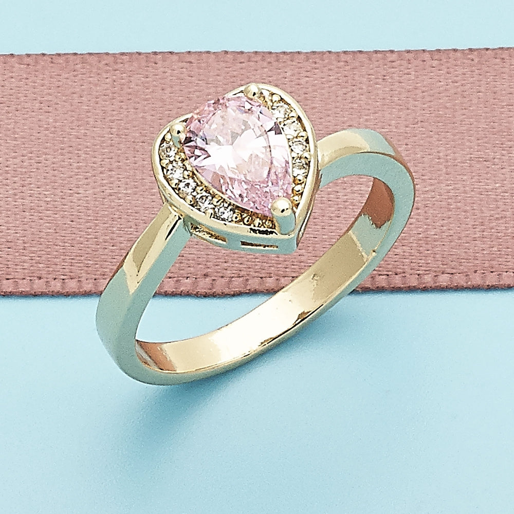 Oro Laminado Multi Stone Ring, Gold Filled Style Heart and Teardrop Design, with Pink and White Cubic Zirconia, Polished, Golden Finish