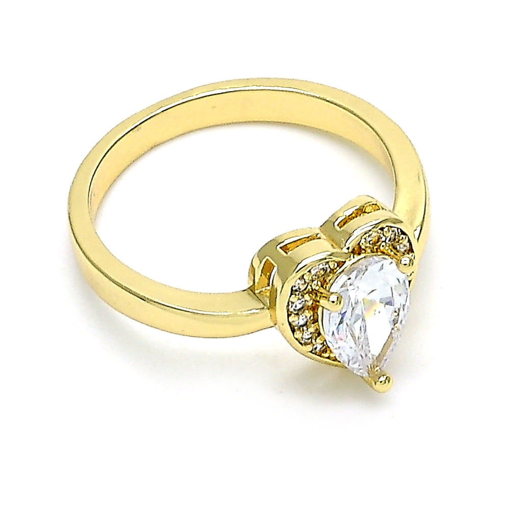 Oro Laminado Multi Stone Ring, Gold Filled Style Heart and Teardrop Design, with White Cubic Zirconia, Polished, Golden Finish