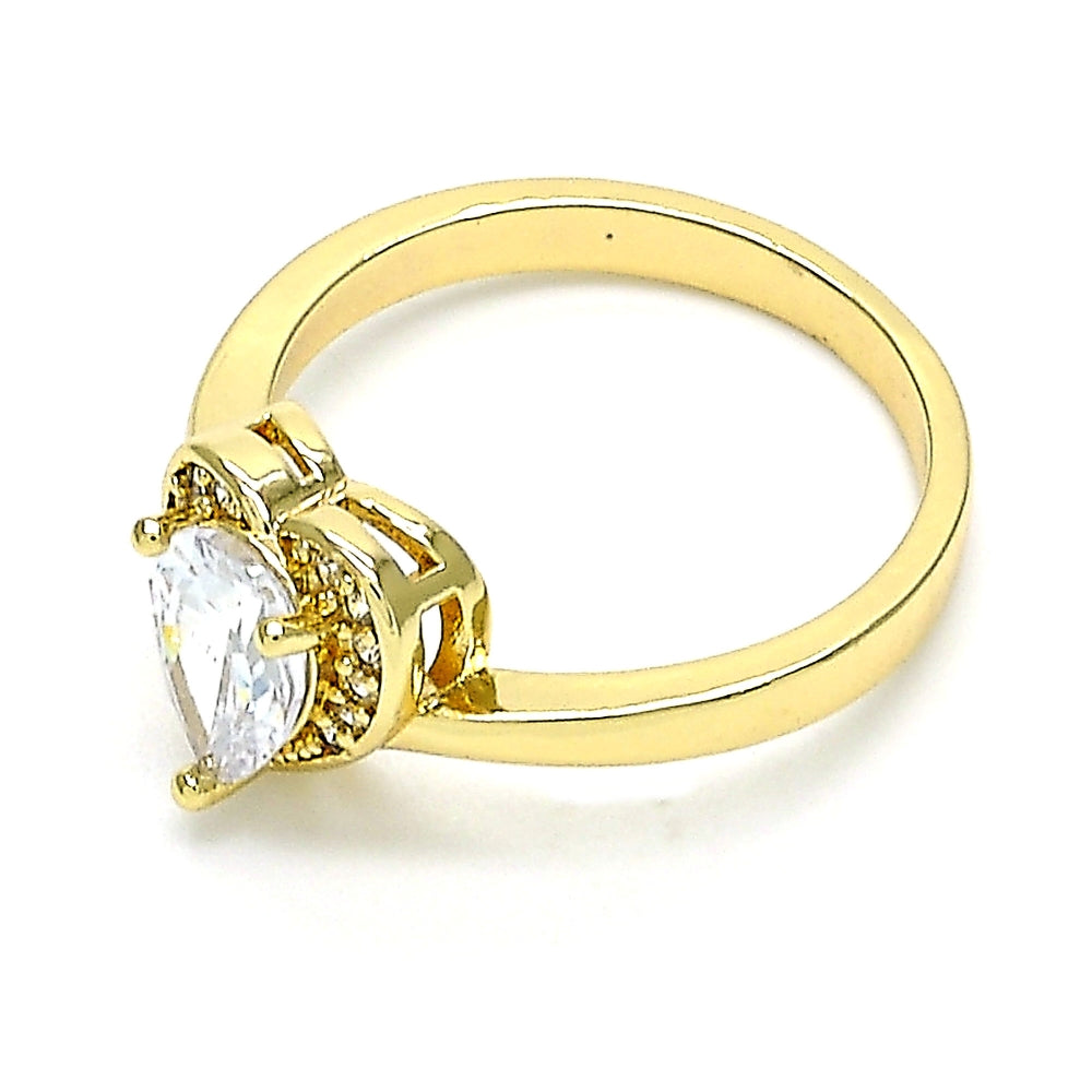 Oro Laminado Multi Stone Ring, Gold Filled Style Heart and Teardrop Design, with White Cubic Zirconia, Polished, Golden Finish