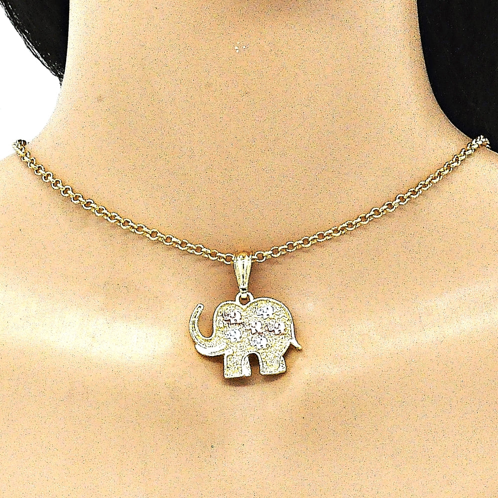 Oro Laminado Fancy Pendant, Gold Filled Style Elephant Design, Polished, Tricolor