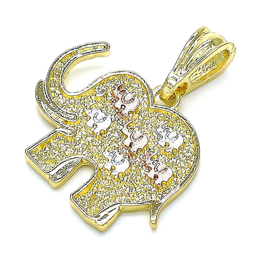 Oro Laminado Fancy Pendant, Gold Filled Style Elephant Design, Polished, Tricolor