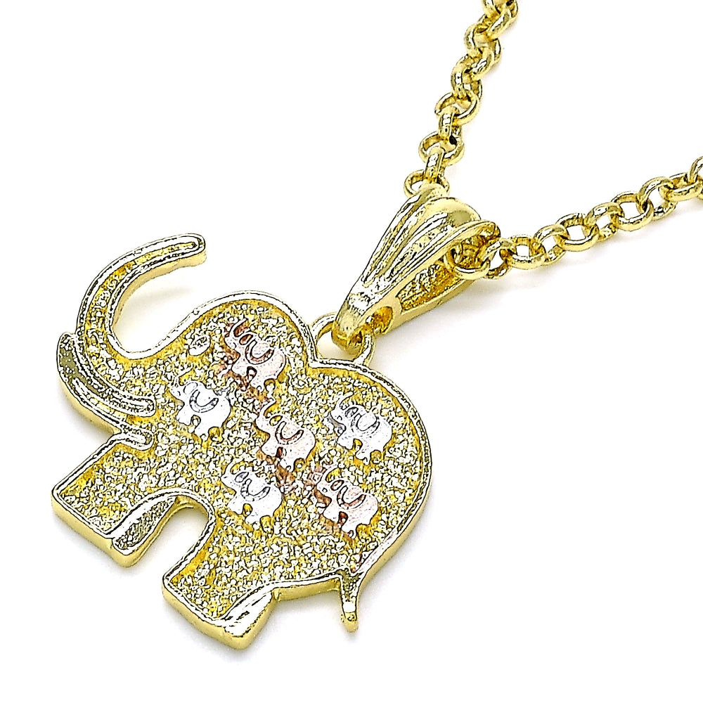 Oro Laminado Fancy Pendant, Gold Filled Style Elephant Design, Polished, Tricolor