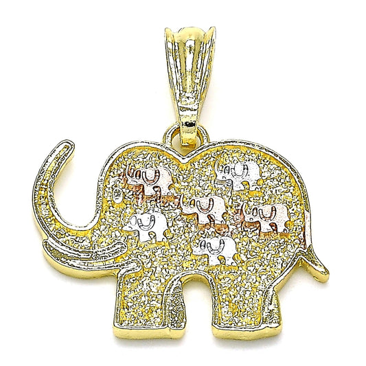 Oro Laminado Fancy Pendant, Gold Filled Style Elephant Design, Polished, Tricolor