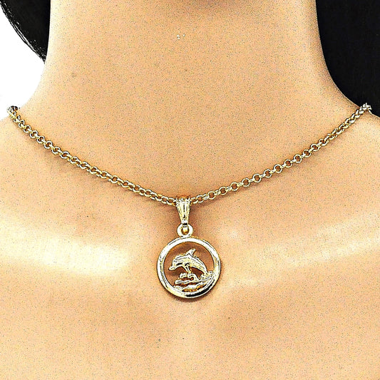 Oro Laminado Fancy Pendant, Gold Filled Style Dolphin Design, Polished, Golden Finish