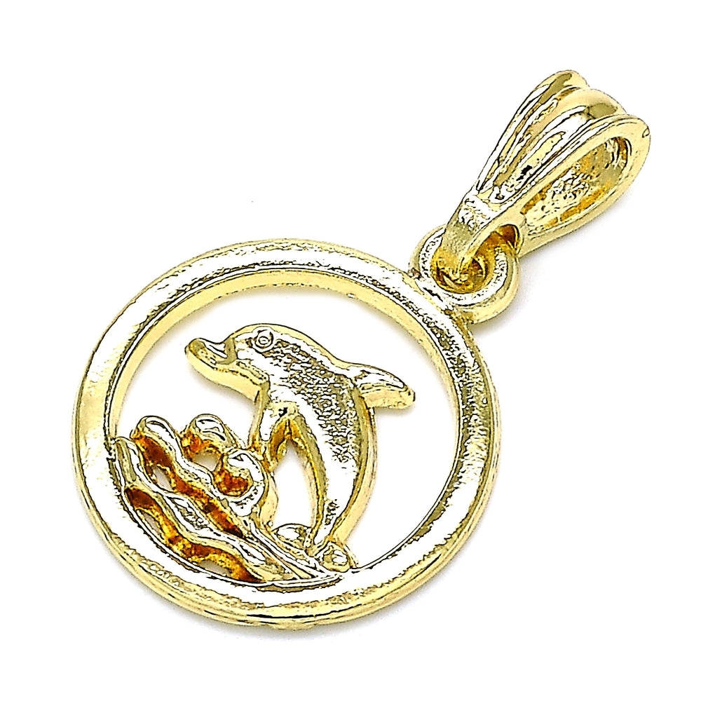 Oro Laminado Fancy Pendant, Gold Filled Style Dolphin Design, Polished, Golden Finish