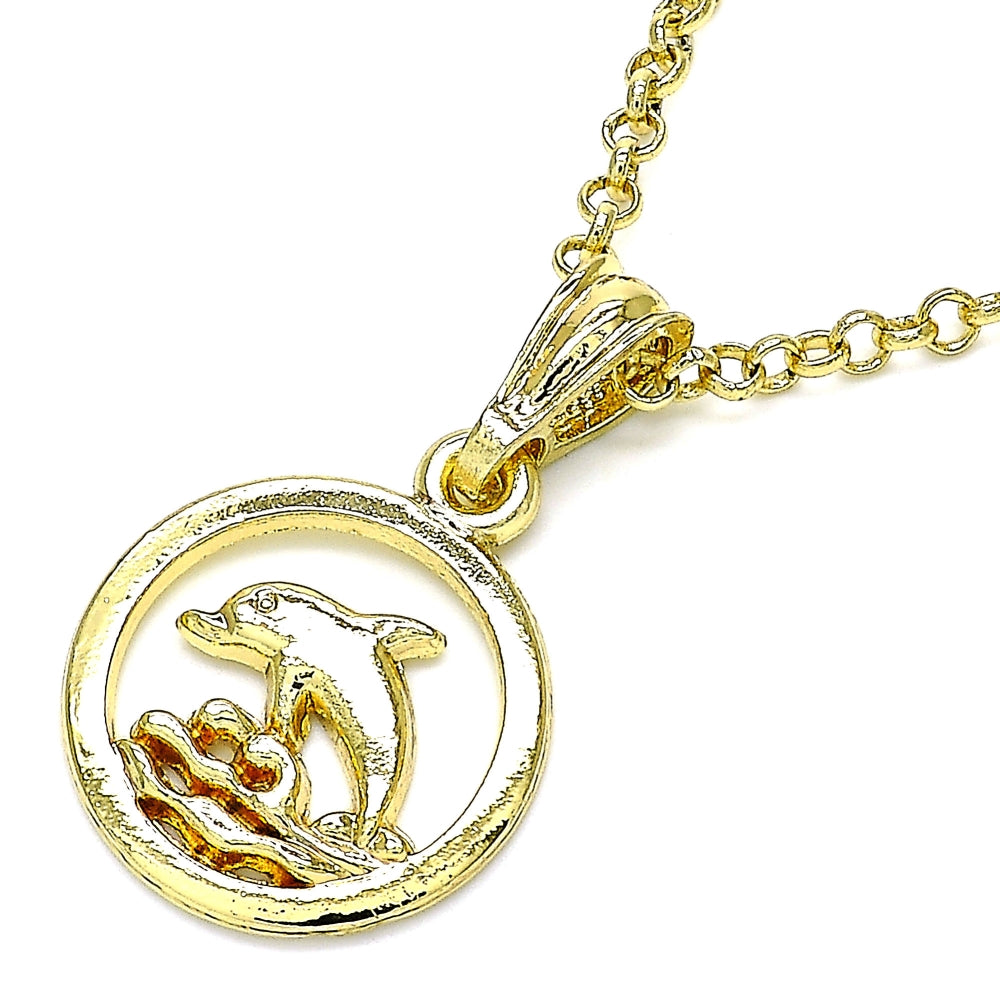 Oro Laminado Fancy Pendant, Gold Filled Style Dolphin Design, Polished, Golden Finish