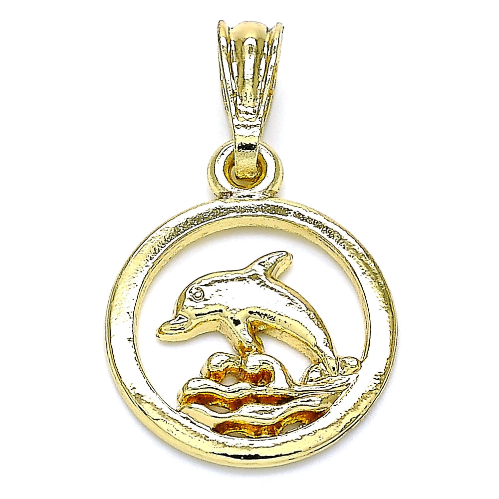 Oro Laminado Fancy Pendant, Gold Filled Style Dolphin Design, Polished, Golden Finish