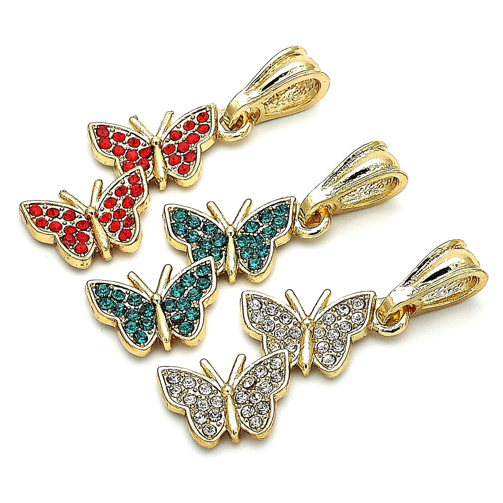 Oro Laminado Fancy Pendant, Gold Filled Style Butterfly Design, with Garnet Crystal, Polished, Golden Finish