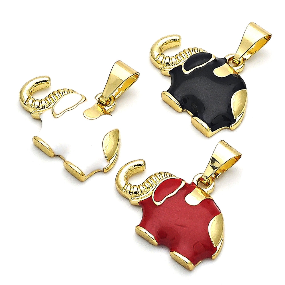 Oro Laminado Fancy Pendant, Gold Filled Style Elephant Design, Red Enamel Finish, Golden Finish