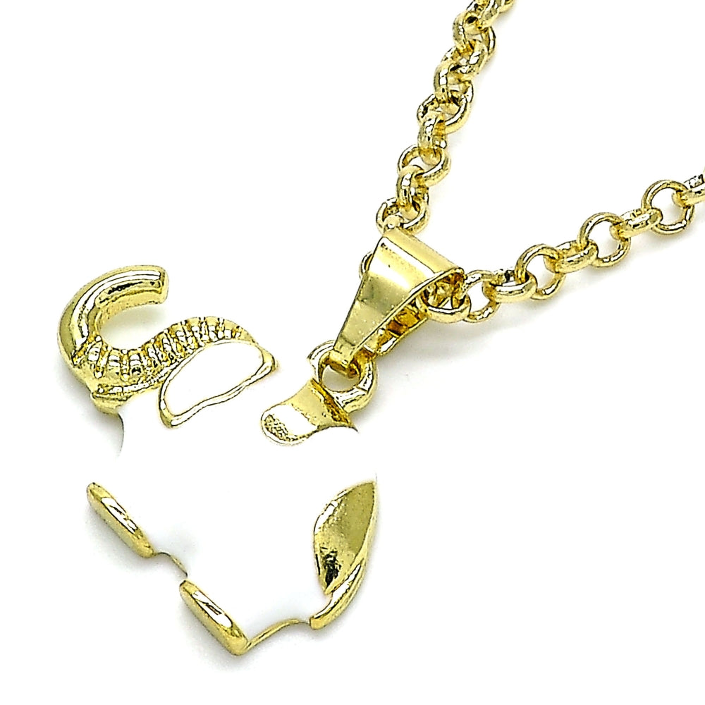 Oro Laminado Fancy Pendant, Gold Filled Style Elephant Design, White Enamel Finish, Golden Finish