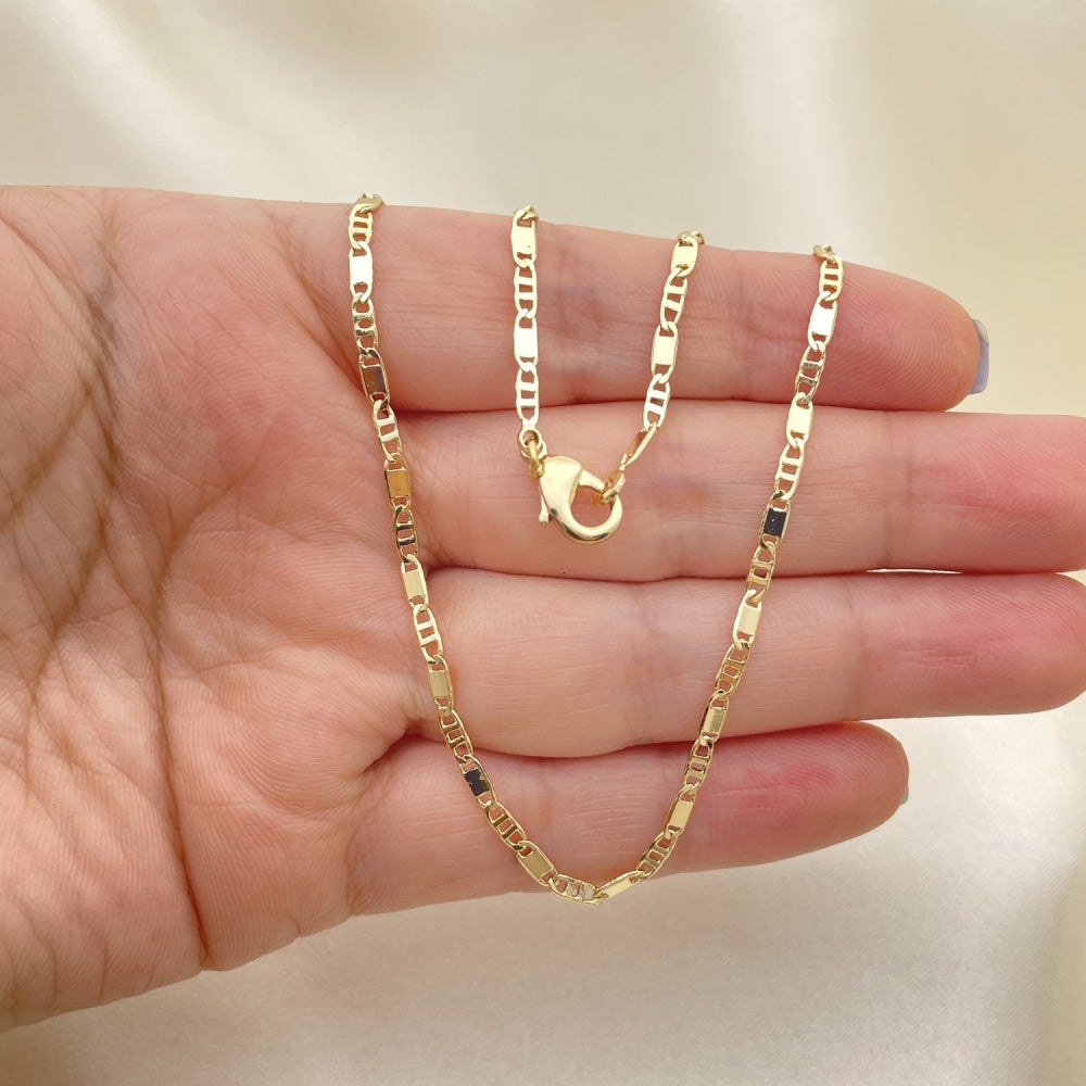 Oro Laminado Basic Necklace, Gold Filled Style Pave Mariner Design, Polished, Golden Finish