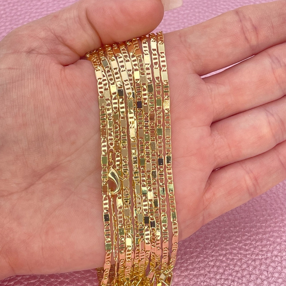 Oro Laminado Basic Necklace, Gold Filled Style Pave Mariner Design, Polished, Golden Finish
