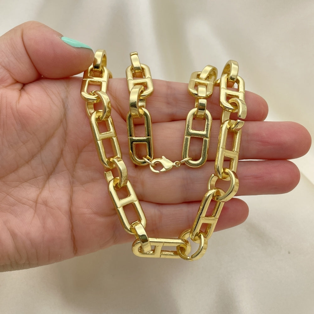 Oro Laminado Basic Necklace, Gold Filled Style Puff Mariner Design, Polished, Golden Finish