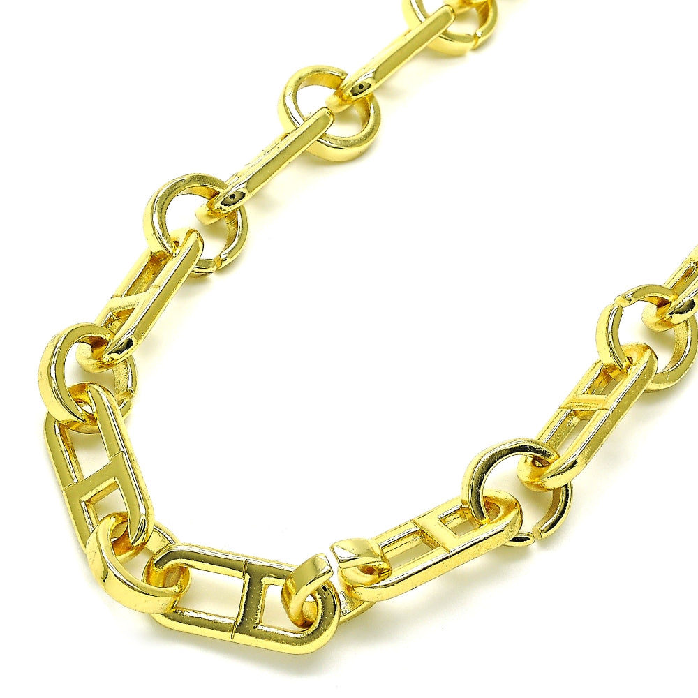 Oro Laminado Basic Necklace, Gold Filled Style Puff Mariner Design, Polished, Golden Finish