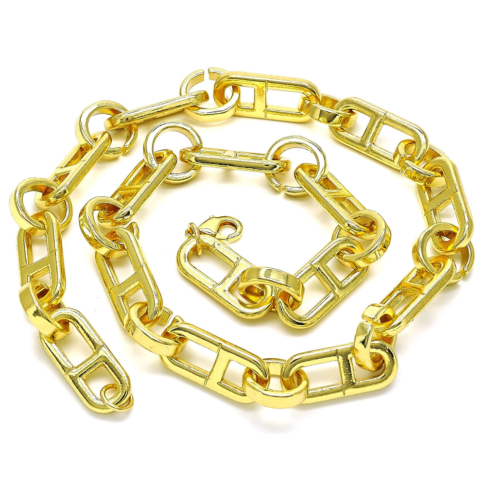 Oro Laminado Basic Necklace, Gold Filled Style Puff Mariner Design, Polished, Golden Finish