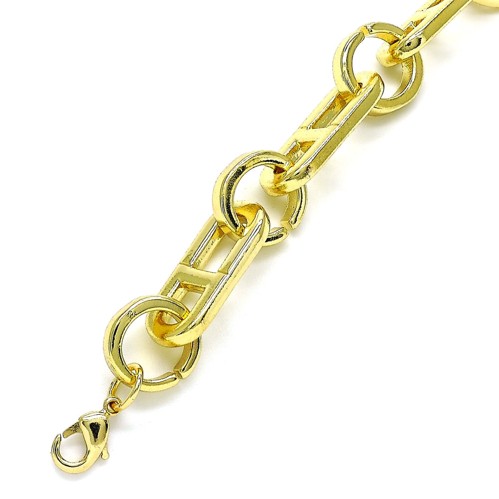 Oro Laminado Basic Bracelet, Gold Filled Style Puff Mariner Design, Polished, Golden Finish