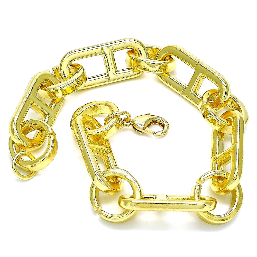 Oro Laminado Basic Bracelet, Gold Filled Style Puff Mariner Design, Polished, Golden Finish