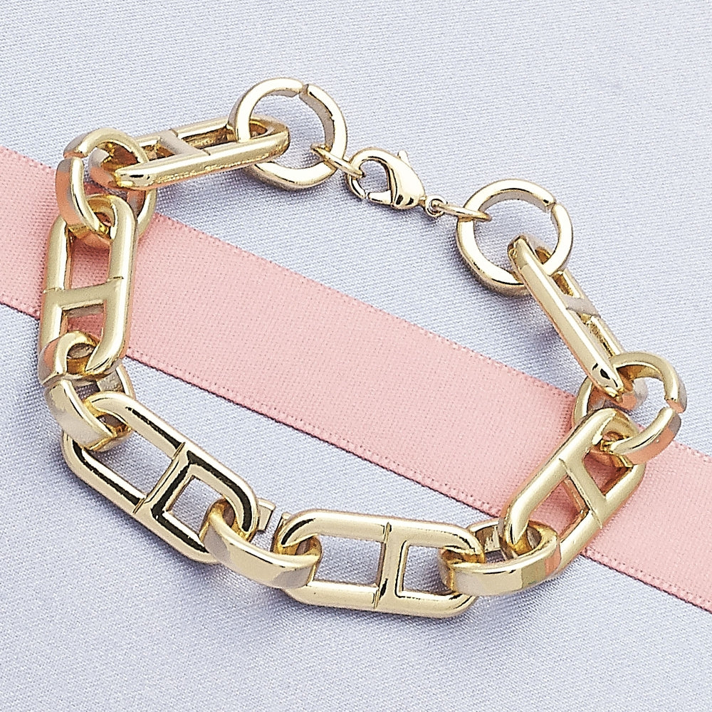 Oro Laminado Basic Bracelet, Gold Filled Style Puff Mariner Design, Polished, Golden Finish