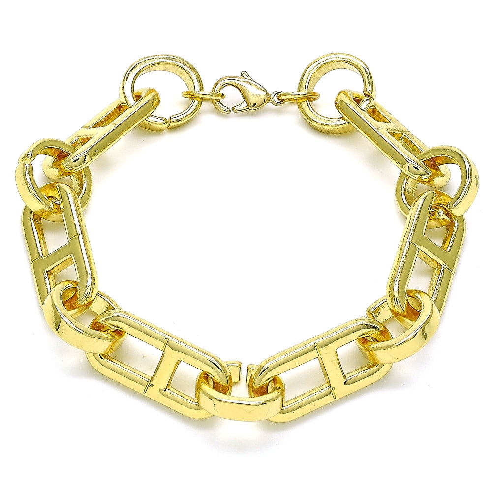 Oro Laminado Basic Bracelet, Gold Filled Style Puff Mariner Design, Polished, Golden Finish