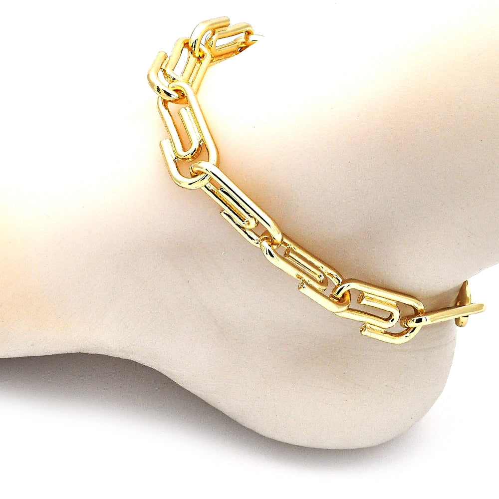 Oro Laminado Basic Anklet, Gold Filled Style Paperclip Design, Polished, Golden Finish