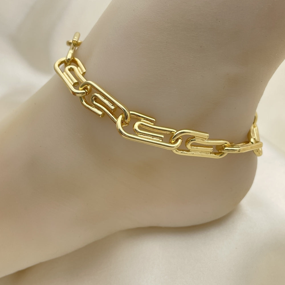 Oro Laminado Basic Anklet, Gold Filled Style Paperclip Design, Polished, Golden Finish
