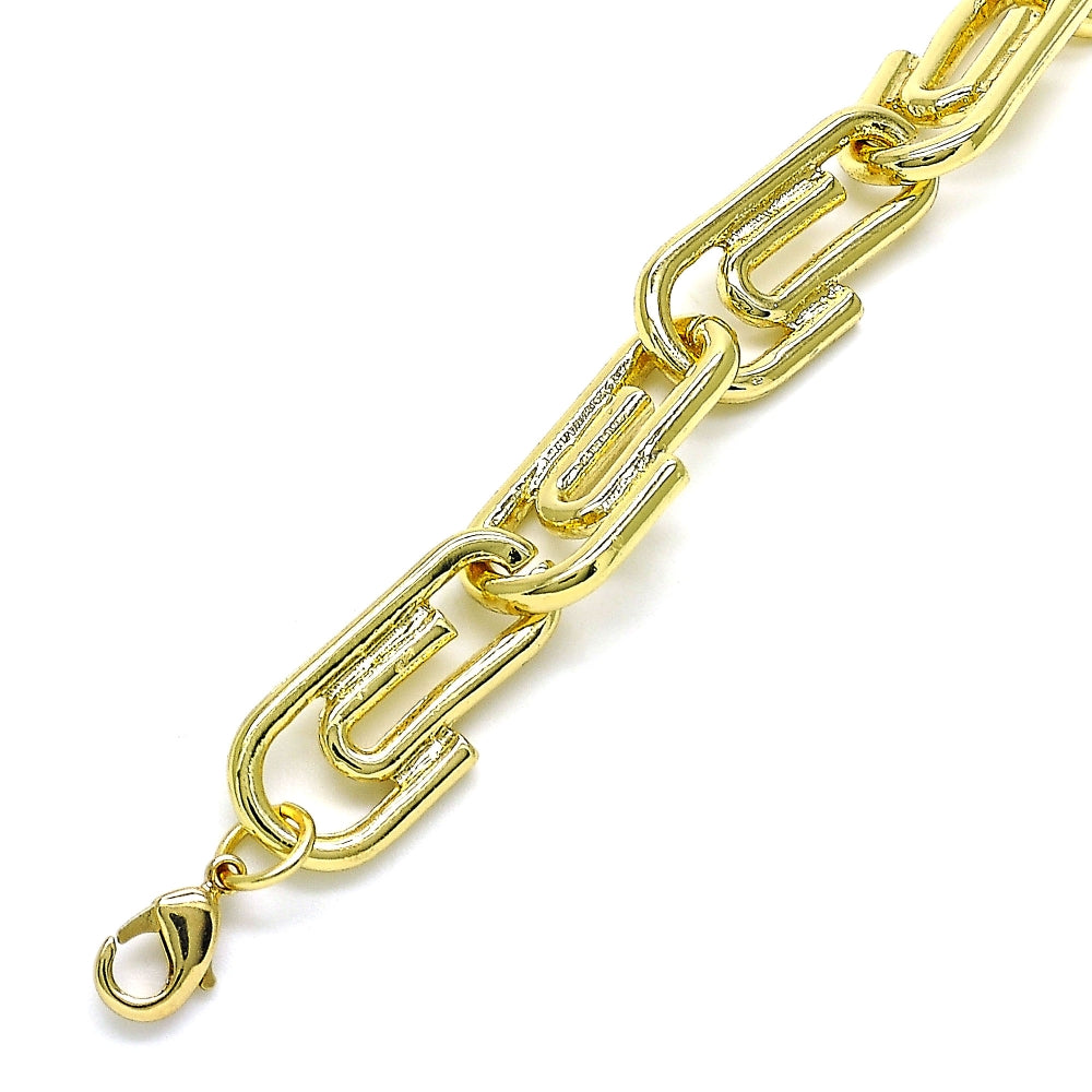 Oro Laminado Basic Anklet, Gold Filled Style Paperclip Design, Polished, Golden Finish