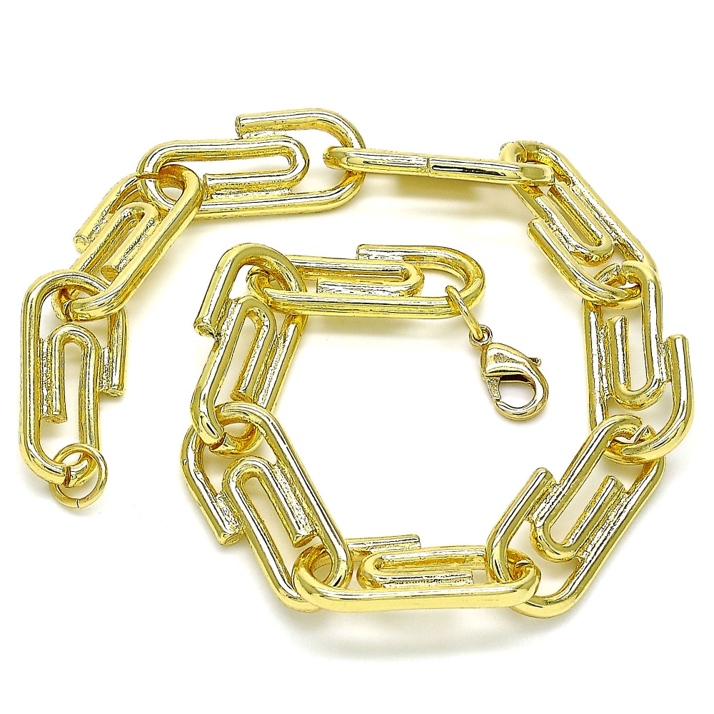 Oro Laminado Basic Anklet, Gold Filled Style Paperclip Design, Polished, Golden Finish