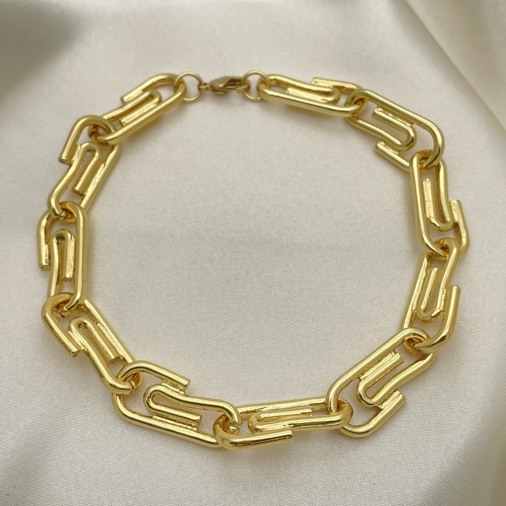 Oro Laminado Basic Anklet, Gold Filled Style Paperclip Design, Polished, Golden Finish