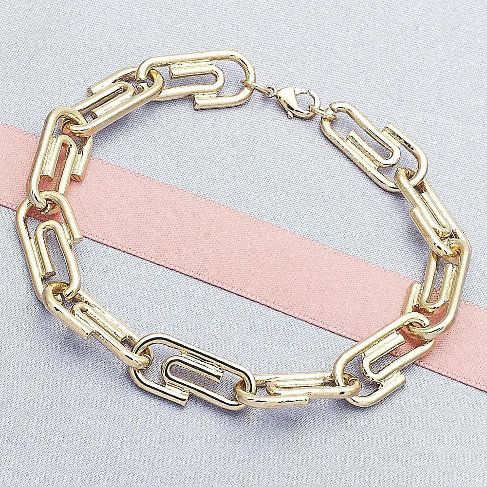 Oro Laminado Basic Anklet, Gold Filled Style Paperclip Design, Polished, Golden Finish