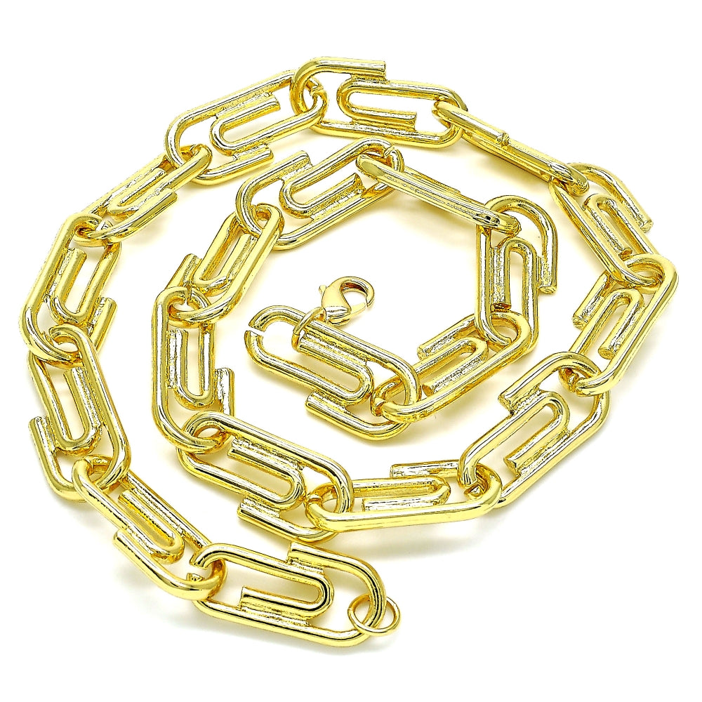 Oro Laminado Basic Necklace, Gold Filled Style Paperclip Design, Polished, Golden Finish