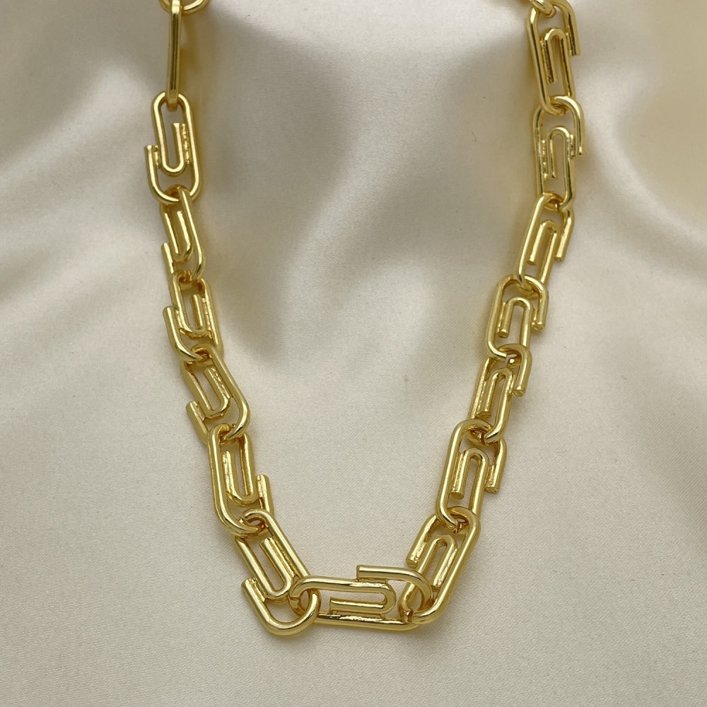 Oro Laminado Basic Necklace, Gold Filled Style Paperclip Design, Polished, Golden Finish