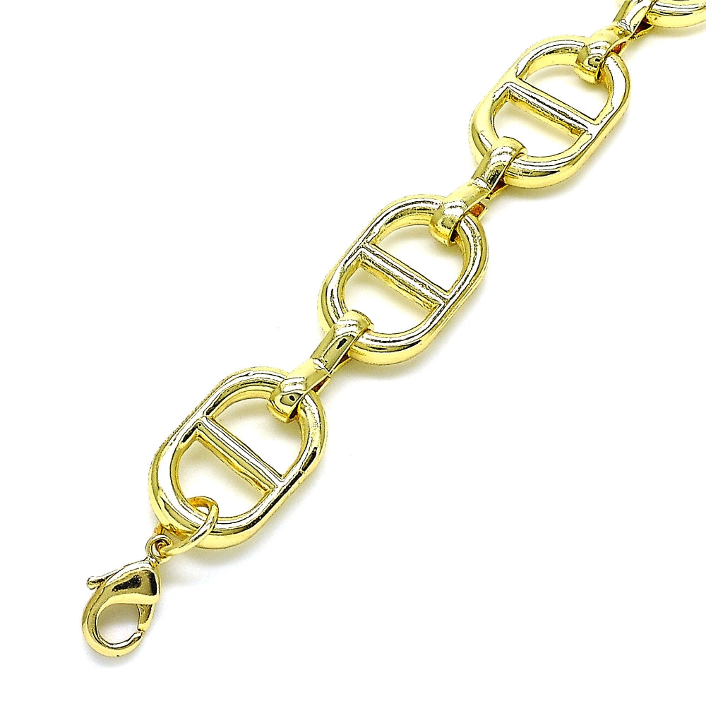 Oro Laminado Basic Bracelet, Gold Filled Style Puff Mariner Design, Polished, Golden Finish