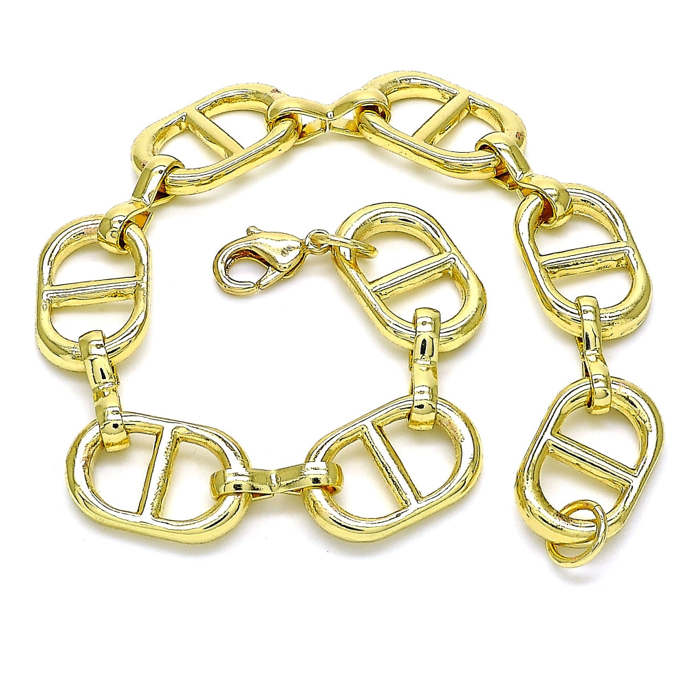 Oro Laminado Basic Bracelet, Gold Filled Style Puff Mariner Design, Polished, Golden Finish