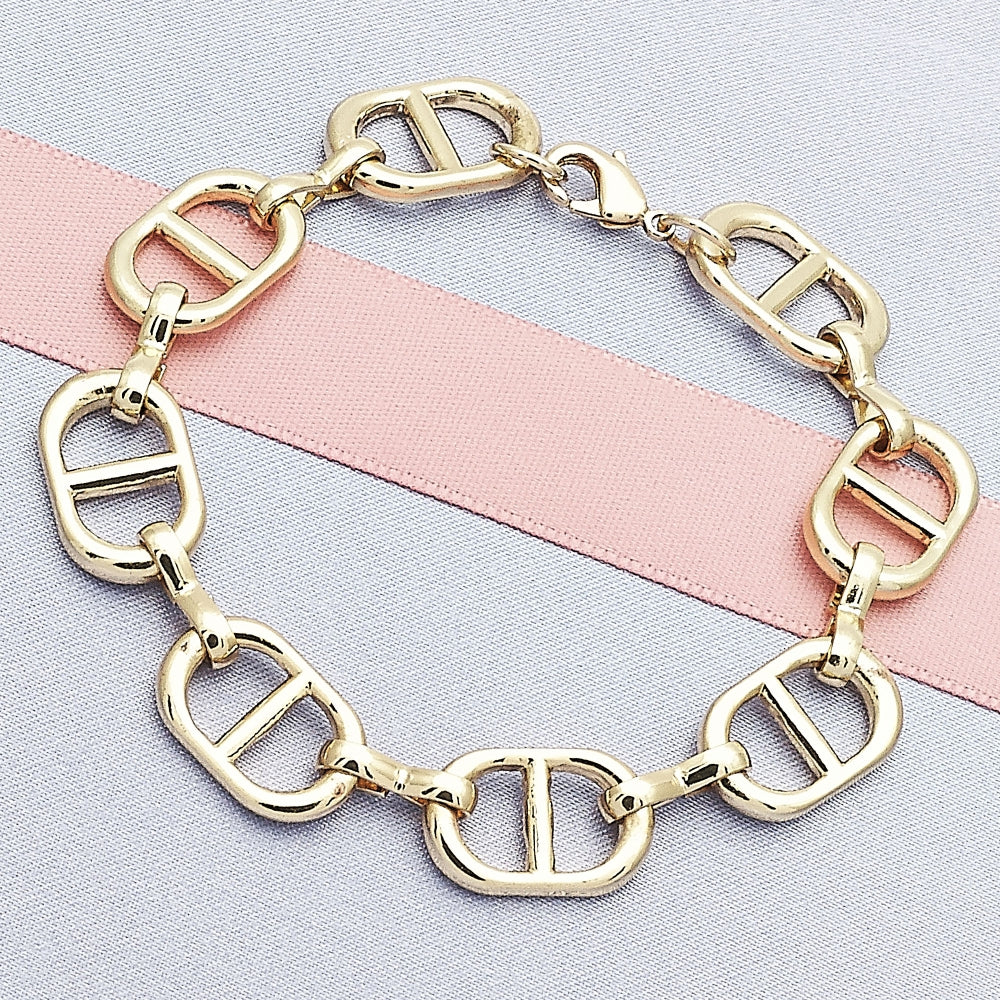 Oro Laminado Basic Bracelet, Gold Filled Style Puff Mariner Design, Polished, Golden Finish