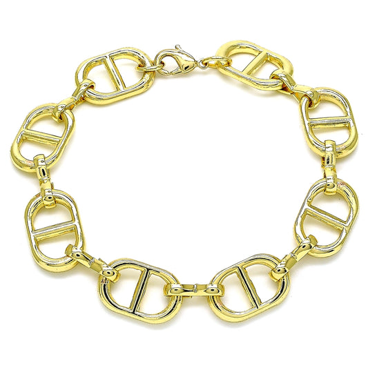 Oro Laminado Basic Bracelet, Gold Filled Style Puff Mariner Design, Polished, Golden Finish