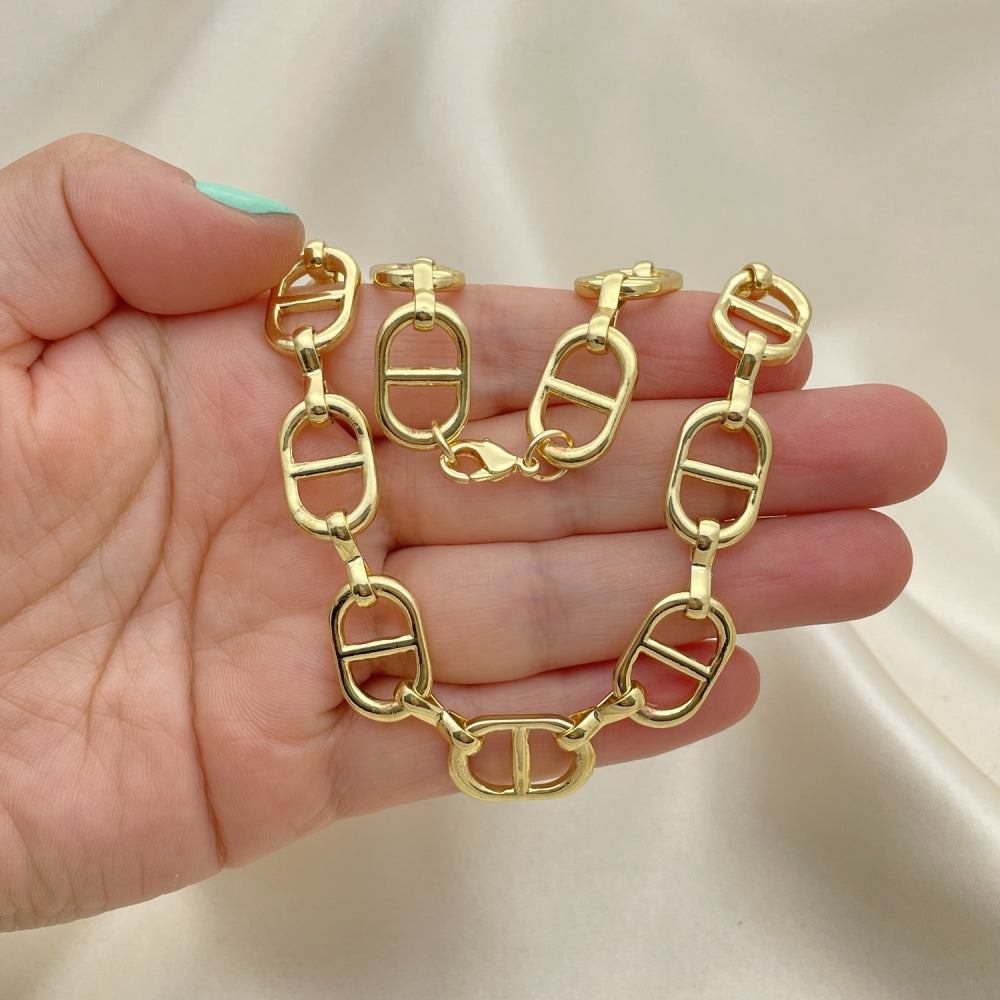 Oro Laminado Basic Necklace, Gold Filled Style Puff Mariner Design, Polished, Golden Finish